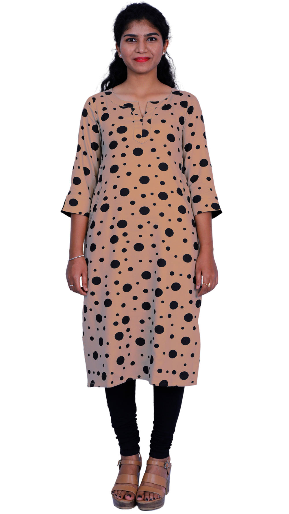 Women Polka Dot Brown Kurti | S3X100