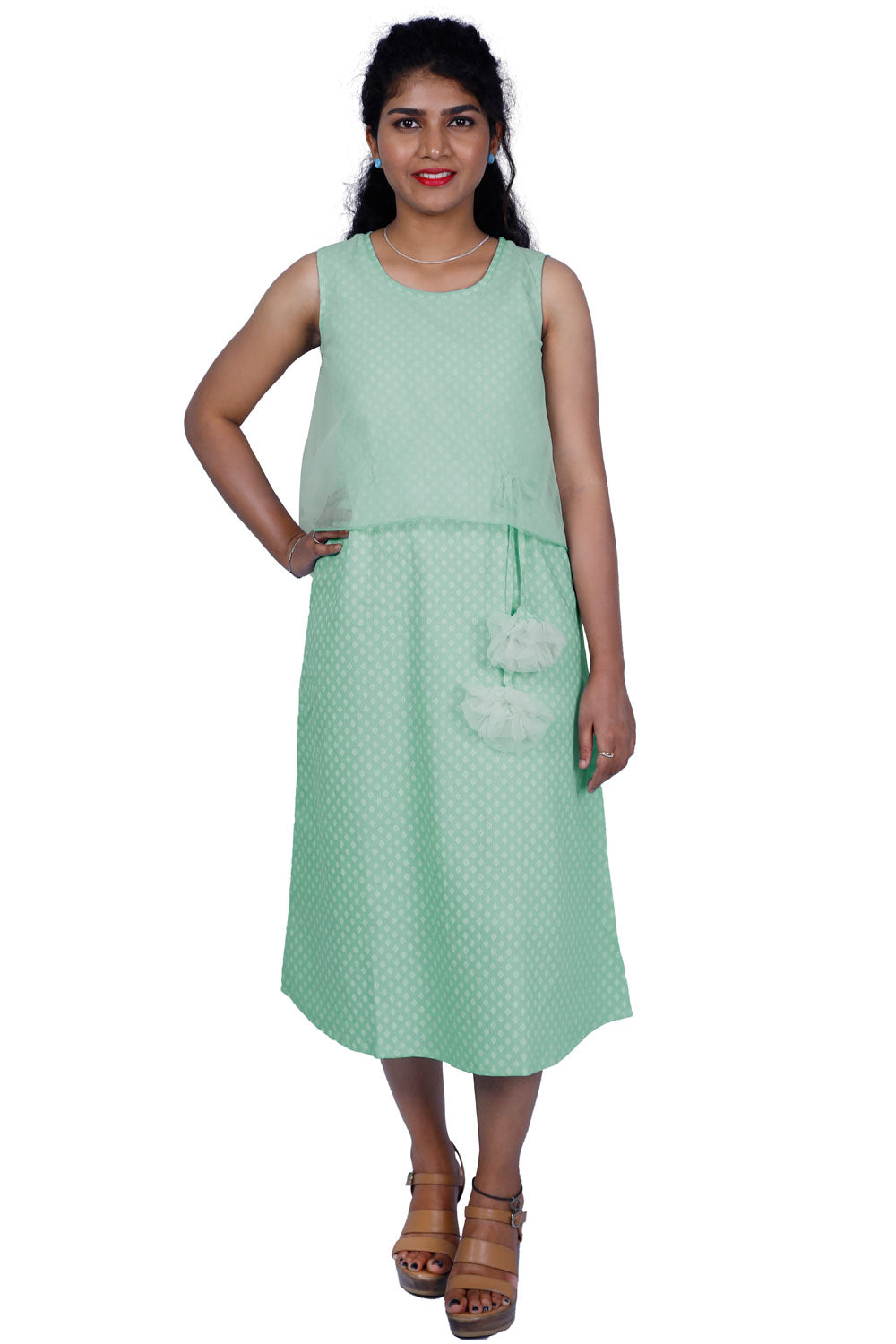 Women Fit and Flare Light Green Dress | S3W170