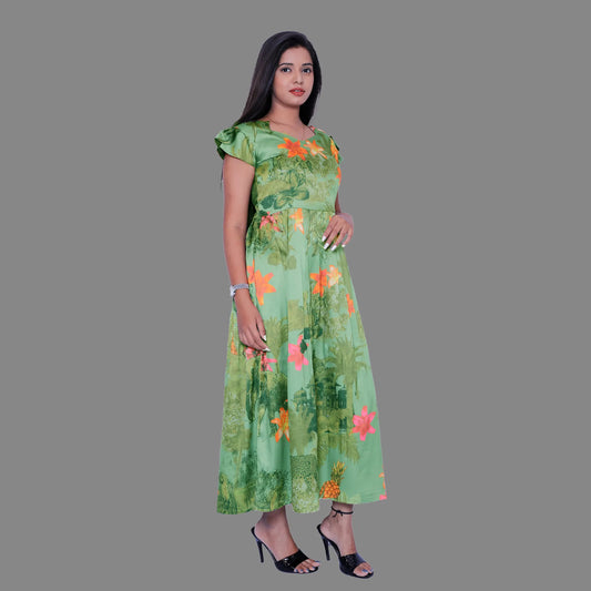 floral Printed satin Straight Gown | S3G656