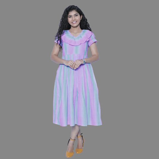 Pink and Blue Ruffles gown | S3G700