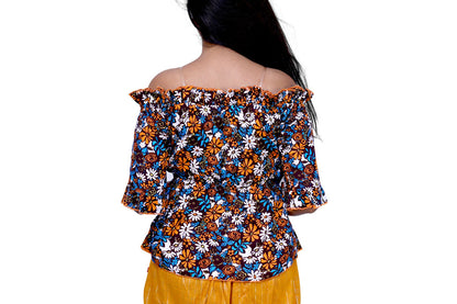 Women Party Ruffled Sleeves Floral Print Orange Top | S3CT745