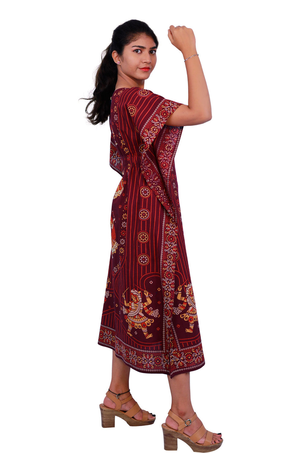 Maroon Knee Length Kaftan | S3QK492