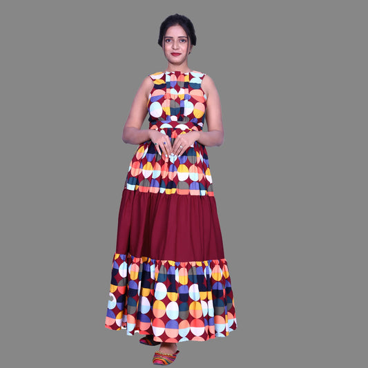 Maroon Printed Crape Straight Gown | S3D375