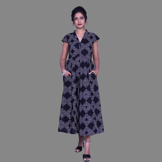 Polka Print Cotton Blend Flared/A-line Gown | S3G830