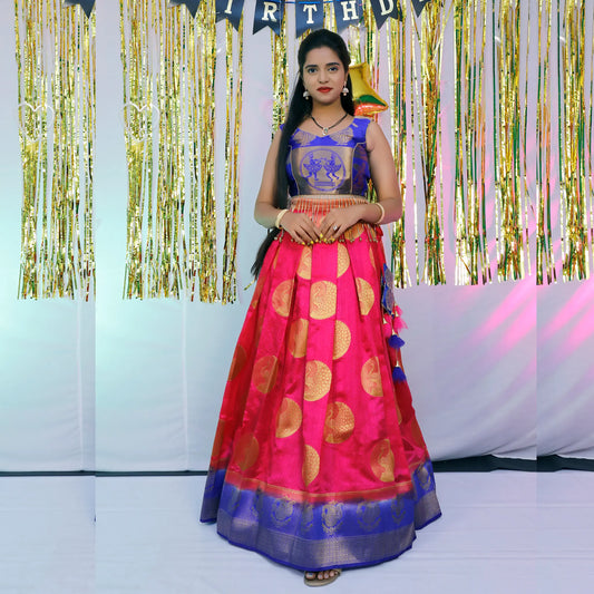 Women’s Pink & Indigo Blue lehenga Set | S3BL796