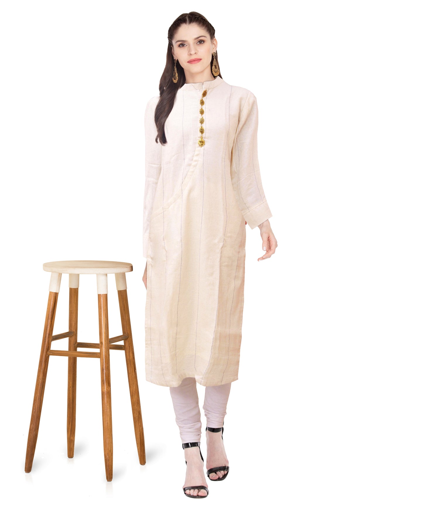 Half White Straight Muslin Kurta | S3K067