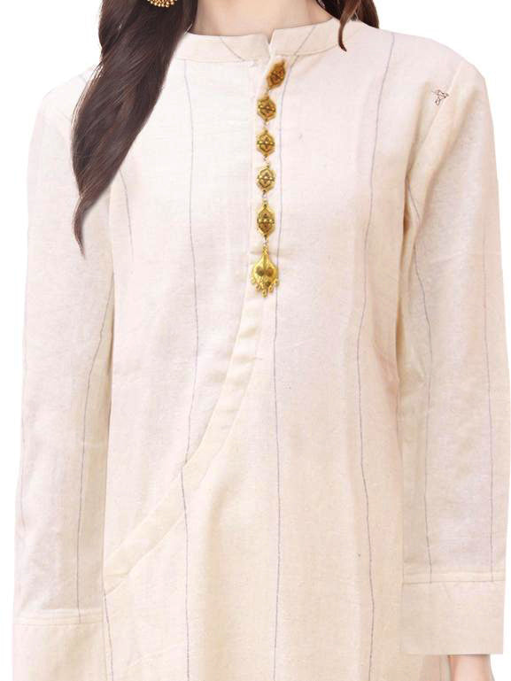 Half White Straight Muslin Kurta | S3K067