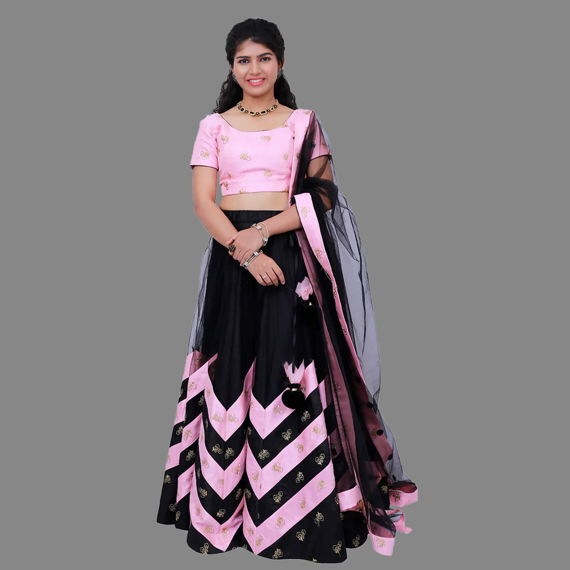 Lehenga choli black hot sale and pink