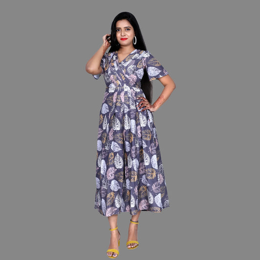 Womens Satin Leaf Print Maxi  |  S3G933