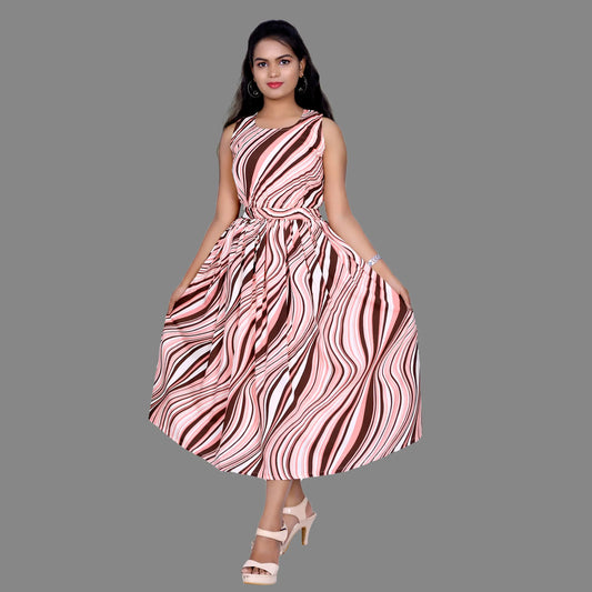 Womens Crape Brown and Peach Striped Maxi | S3G940