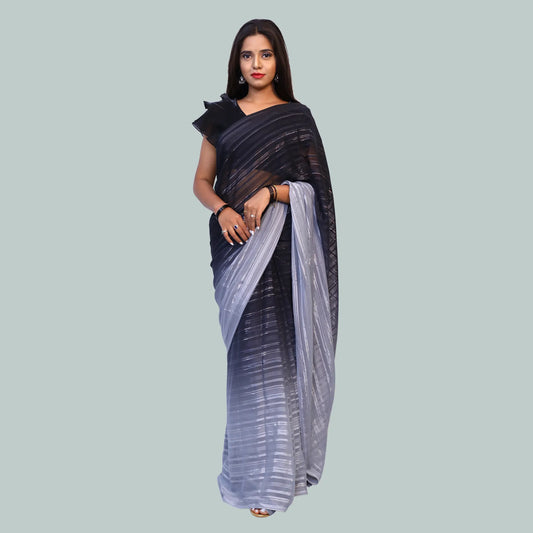 Black and white abstract print saree | S3S3