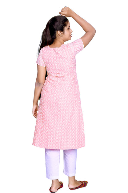 Pink Chikankari Embroidery Straight Kurta | S3K655