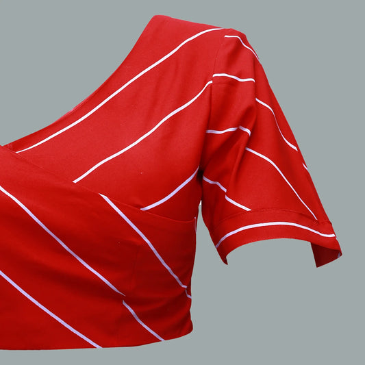 Red Striped V shaped Neck Blouse | S3B9