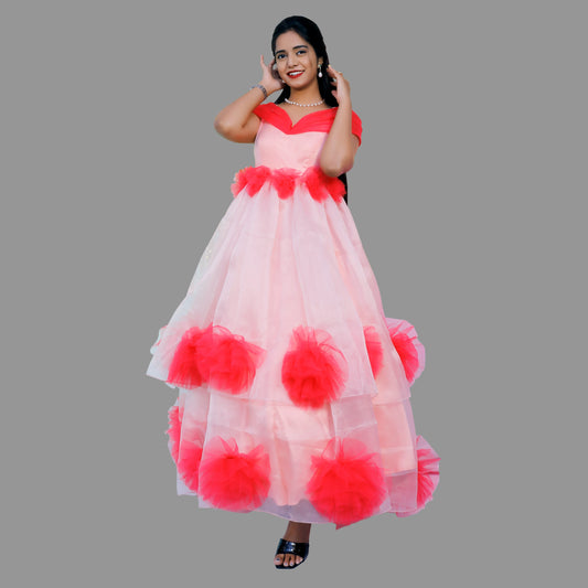 Pink Long Gown With Floral | S3G813