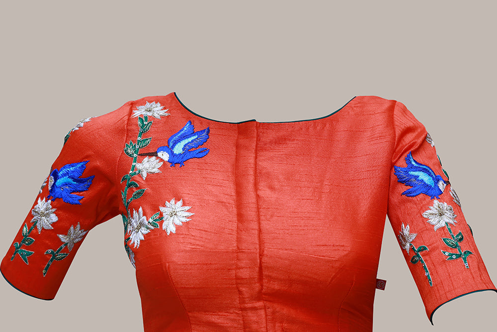 Orange Thread Work Boat Neck Blouse | S3MB3