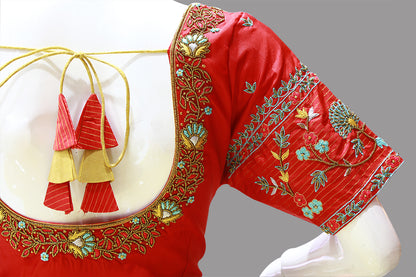 Red Colored Maggam Thread Work Blouse | S3MB38