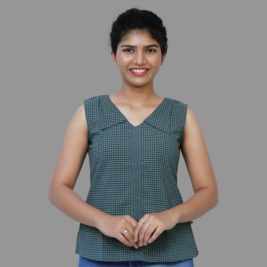 Turtle Green Short Top with Checks | S3T234