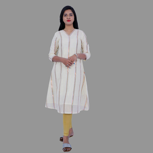 Half White & Multicolor Striped A-line Kurta | S3X164