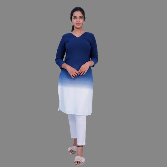 Blue and White Regular Kurti | S3K791