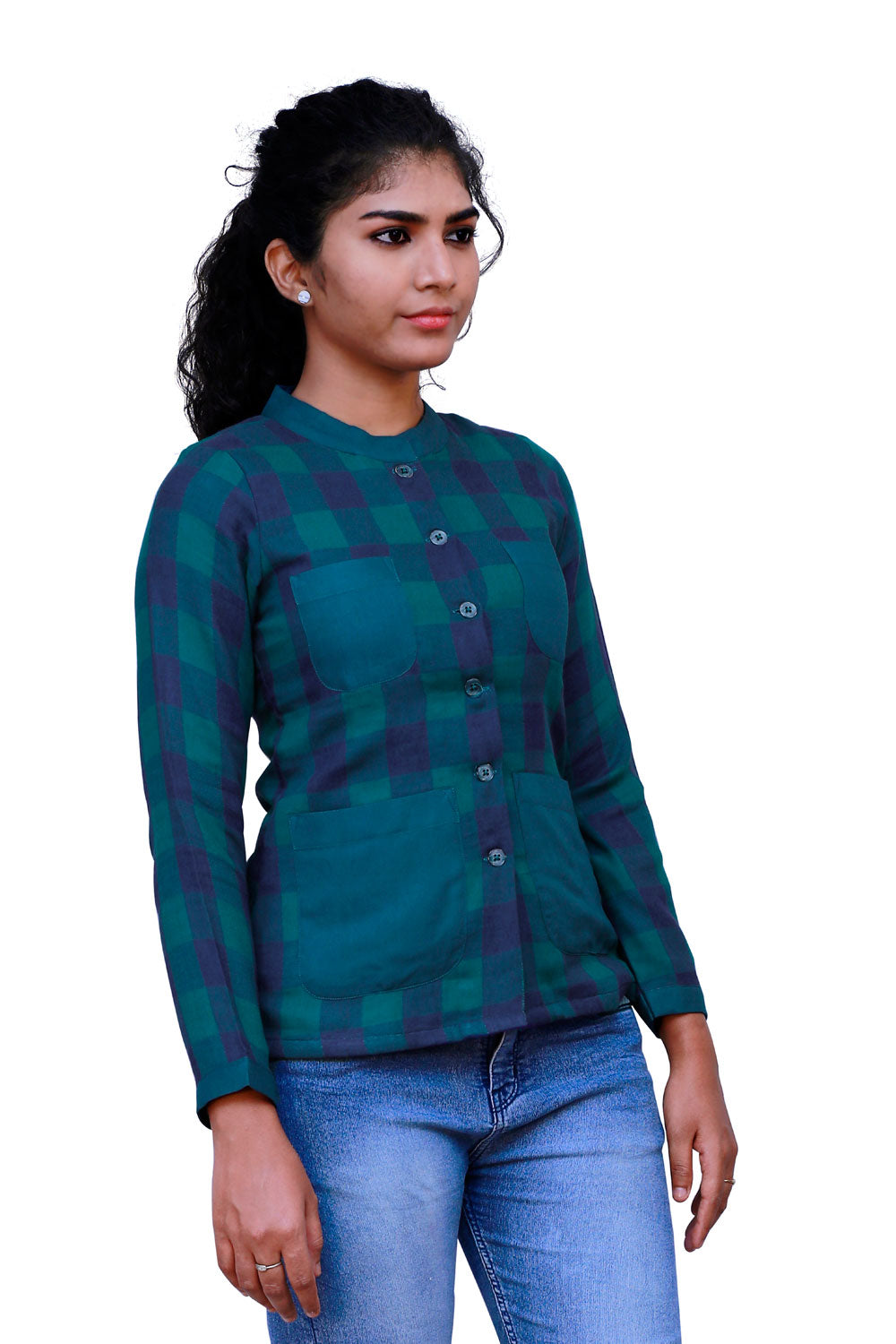 Blue green check outlet shirt womens