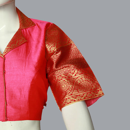 Suit Collared Pink Banaras Pattu Blouse | S3B51