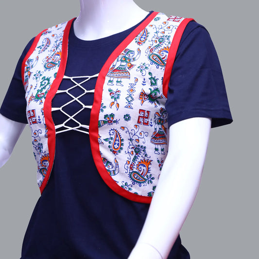 White Kalmkari Printed Sleeveless Blouse | S3M44