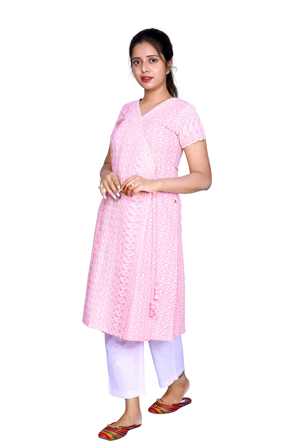 Pink Chikankari Embroidery Straight Kurta | S3K655