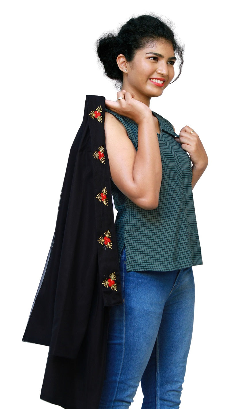 Women Longline Full Sleeve Black Shrug | S3S100