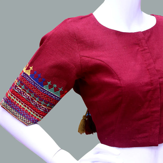 Maroon Thread Work Boat neck Blouse | S3B11