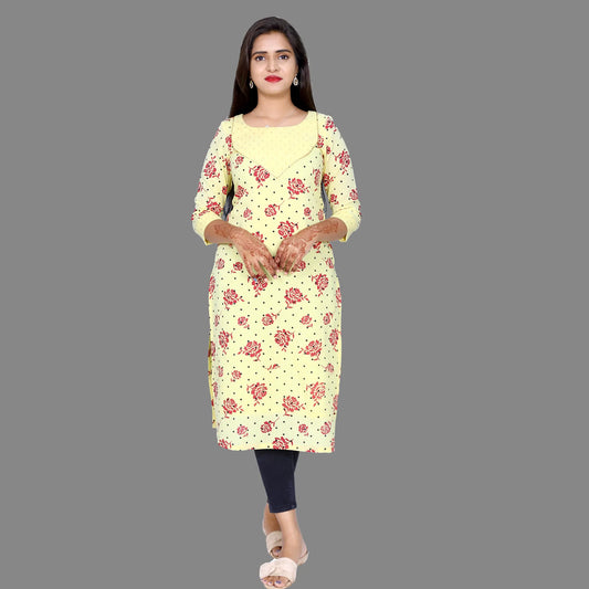 YELLOW FLORAL PRINT KURTI | S3K974