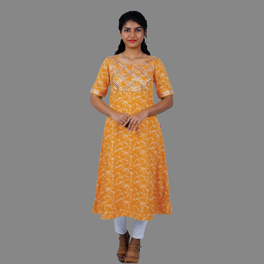 Women Floral Print A-line Kurta (yellow)/S3X173