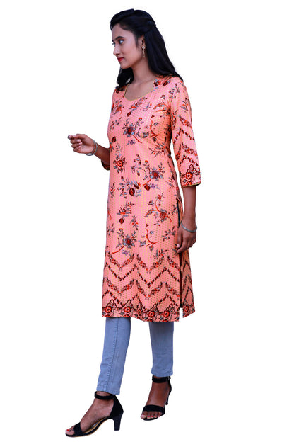 Peach & Gold Ethnic Wear Kurti | 1261244318