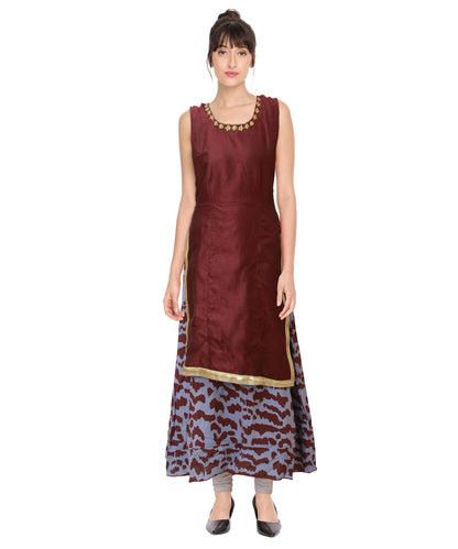 Dark Mulberry Sleeveless Raw Silk & Cotton Dress