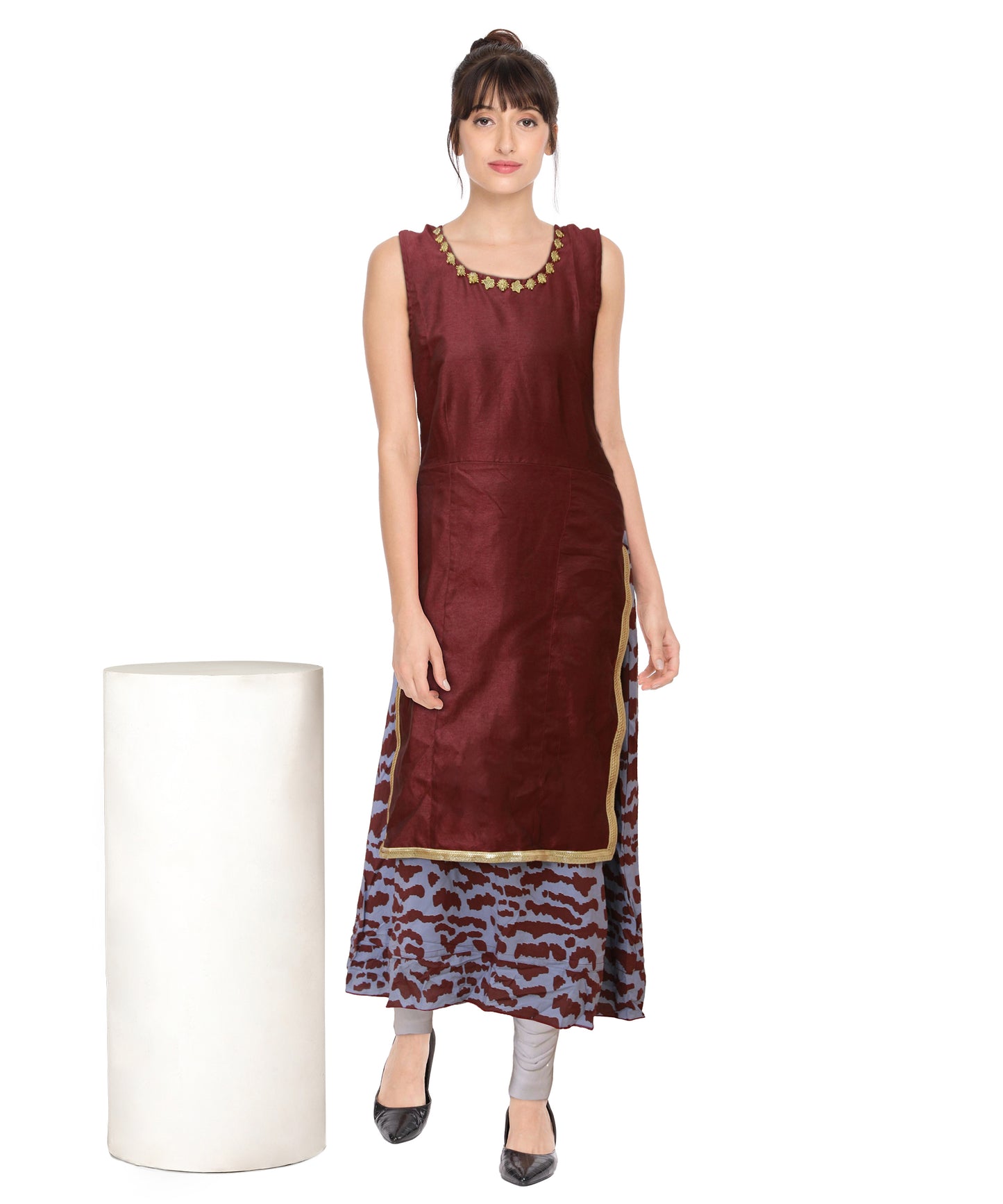 Dark Mulberry Sleeveless Raw Silk & Cotton Dress