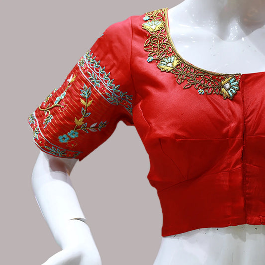 Red Colored Maggam Thread Work Blouse | S3MB38