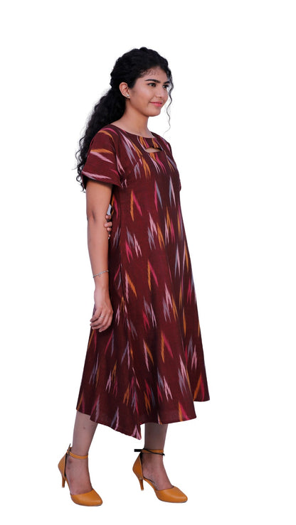 Women's Maroon Ikkat A Line Kurta with Pockets | S3K575