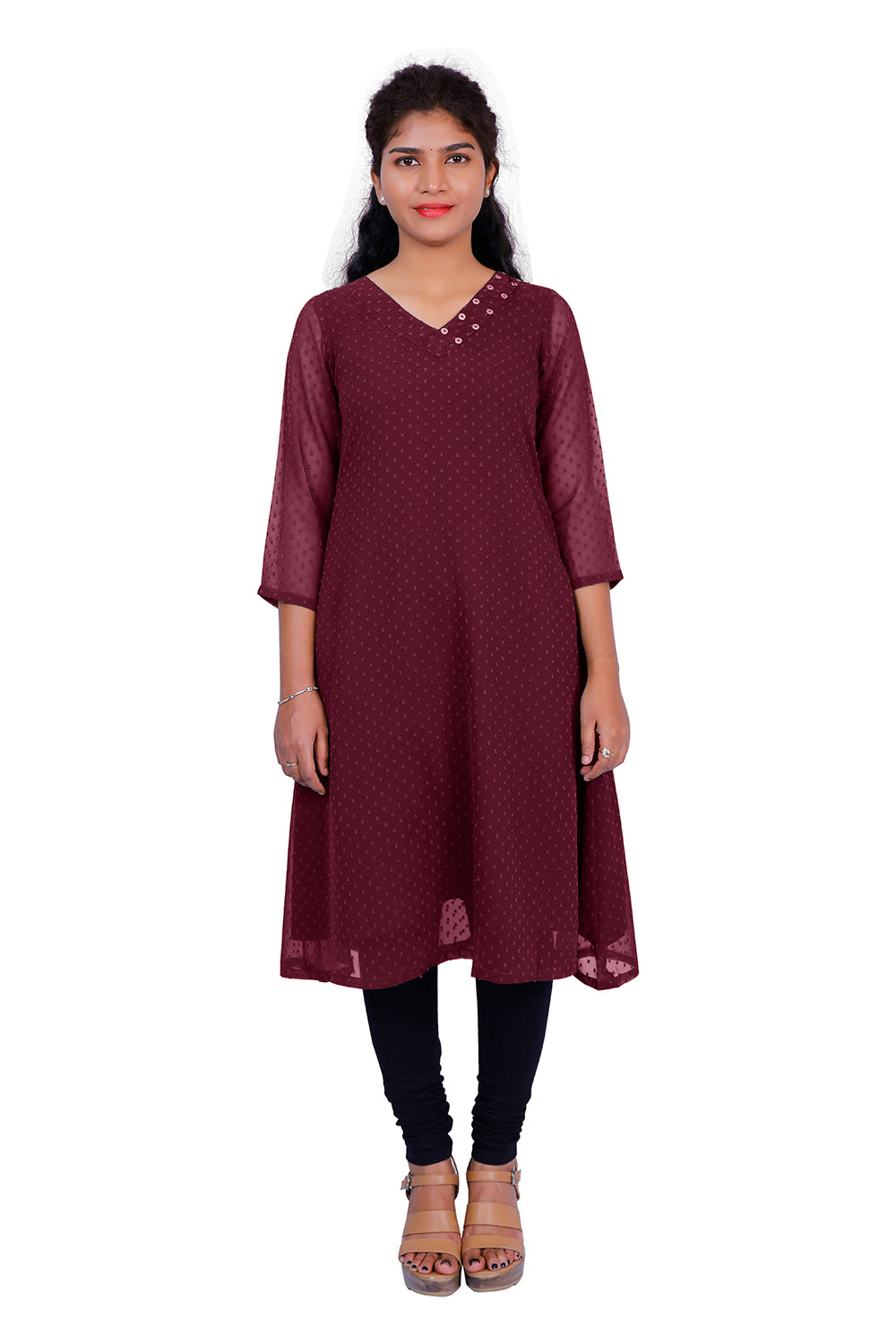 Textured Georgette A-line Kurti | S3K416A