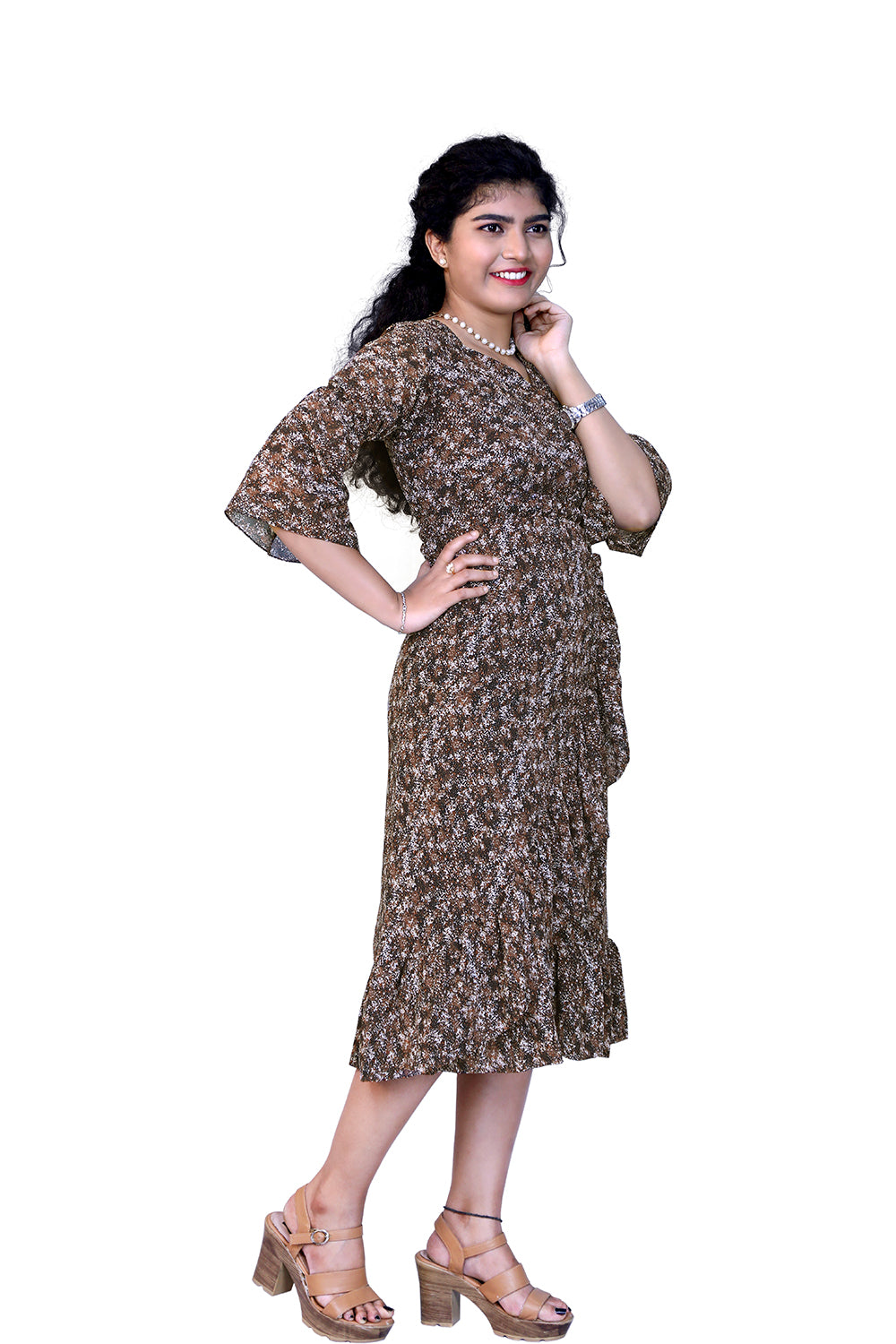 Women Fit and Flare Brown Dress