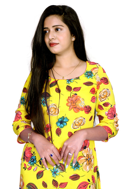 Floral Print Viscose Rayon Straight Kurta |  S3K770