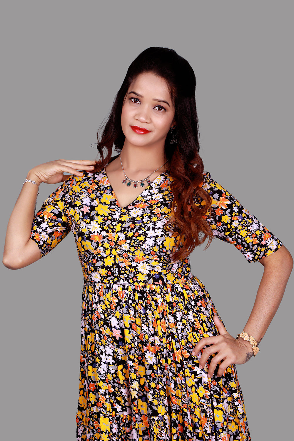 Yellow and orange Floral Print Maxi | S3G1016