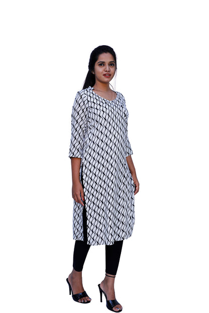 Women Printed Straight Kurta (white) | S3K389