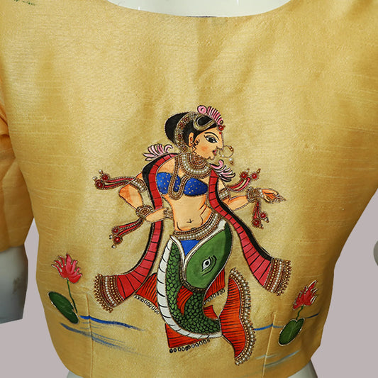 Tanjore Art Rajasthani Hand Crafted Painting Blouse | S3MB56