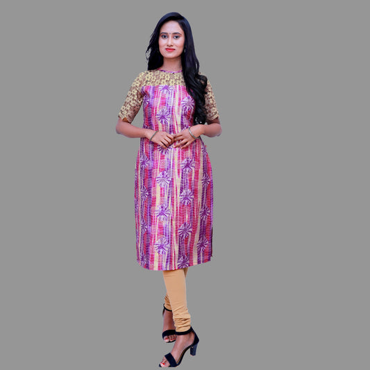 Pink and Violet Golden Print Kurti | S3K332