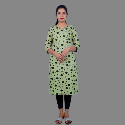 Women Polka Print Straight Kurta (Green) | S3X101