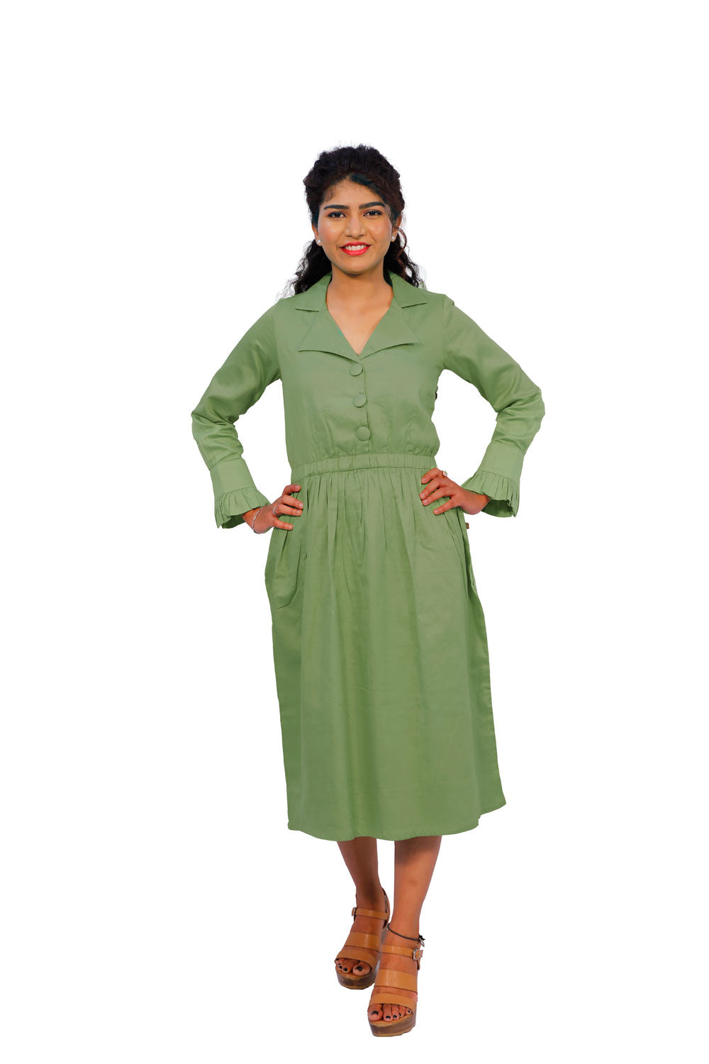 Cotton Collared A Line Dress | S3W167A