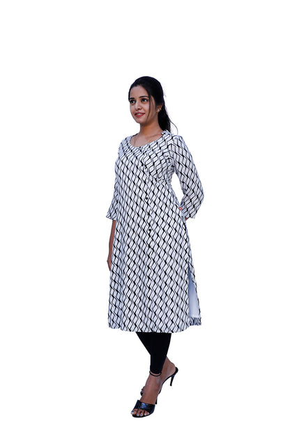 Women Printed Straight Kurta (white) | S3K389