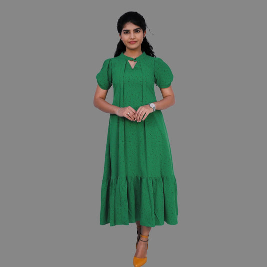 Women polka print green dress | S3K546