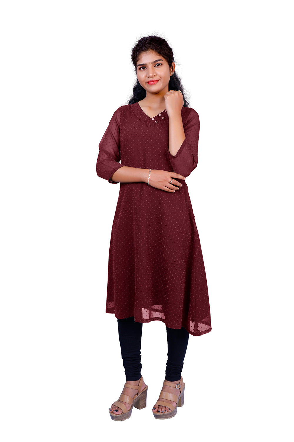 Textured Georgette A-line Kurti | S3K416A