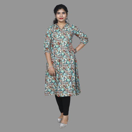 Multi Color Abstract Print A Line Kurti | S3K931