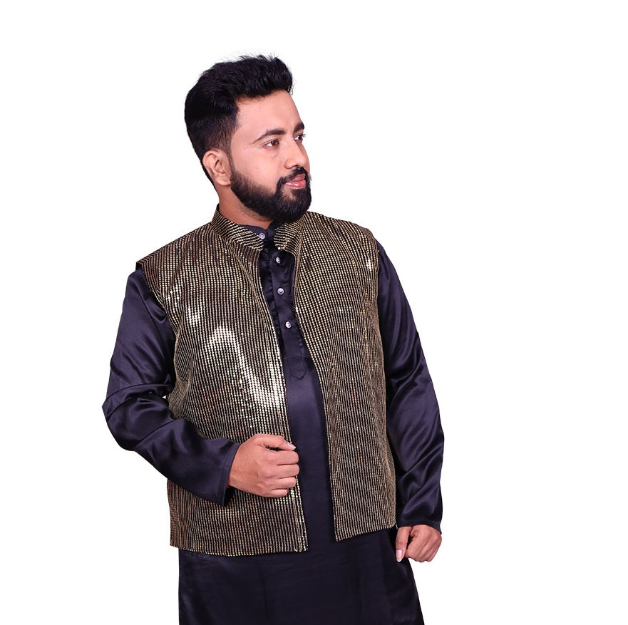 Black Sequence Nehru Jacket | S3WKP1152J